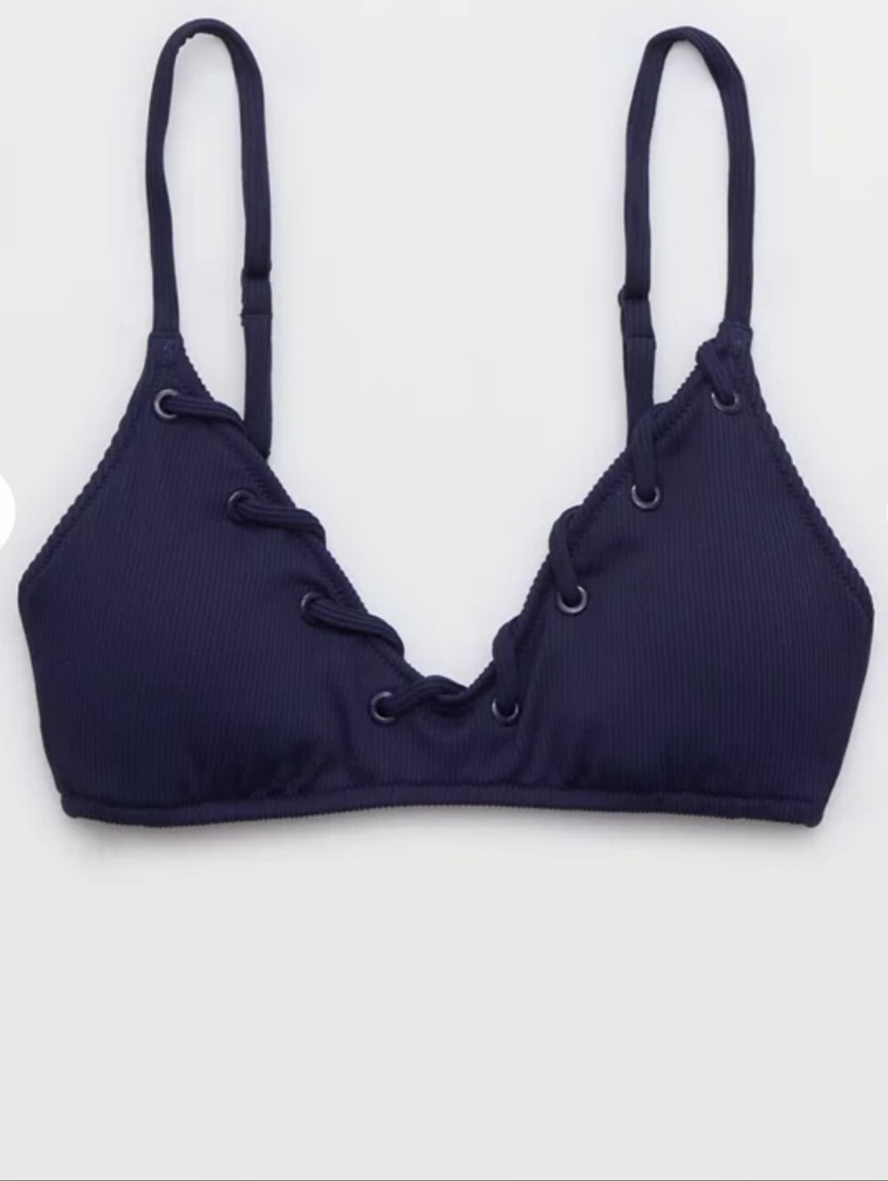 AERIE ribbed Biniki Top Navy Blue Large. New